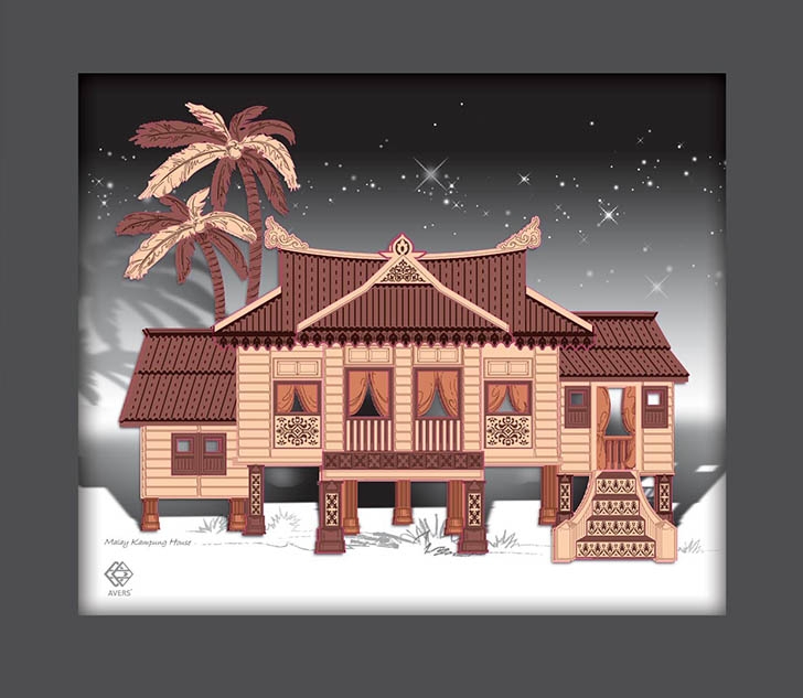 Frame Art - Malaysia Kampung House Artwork in Illustrator Vector Format