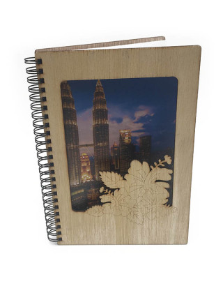 KLCC Petronas Twin Tower A5 Wooden Notebook 