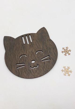 Cat Face Wood Coaster (119W0020)