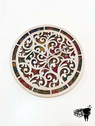 Wooden Wall Clock With Batik Elements