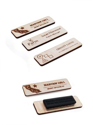 Custom Engraved Wooden Name Badge (Magnetic Backing)